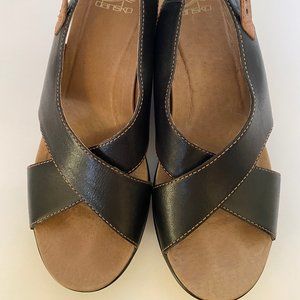 Dansko Jacinda Leather Cross Strap Wedge Sandals